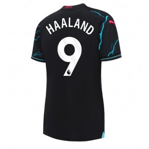 Lacne Ženy Futbalové dres Manchester City Erling Haaland #9 2023-24 Krátky Rukáv - Tretina
